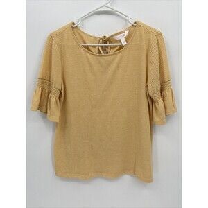 LC Lauren Conrad Women's Striped Round Neck Ruffle Sleeve Stretch Blouse Top PXS